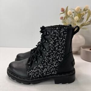 Sorel Lennox Leather Textile Shearling Lug Sole WP Boot Black Women 5.5 NWOB